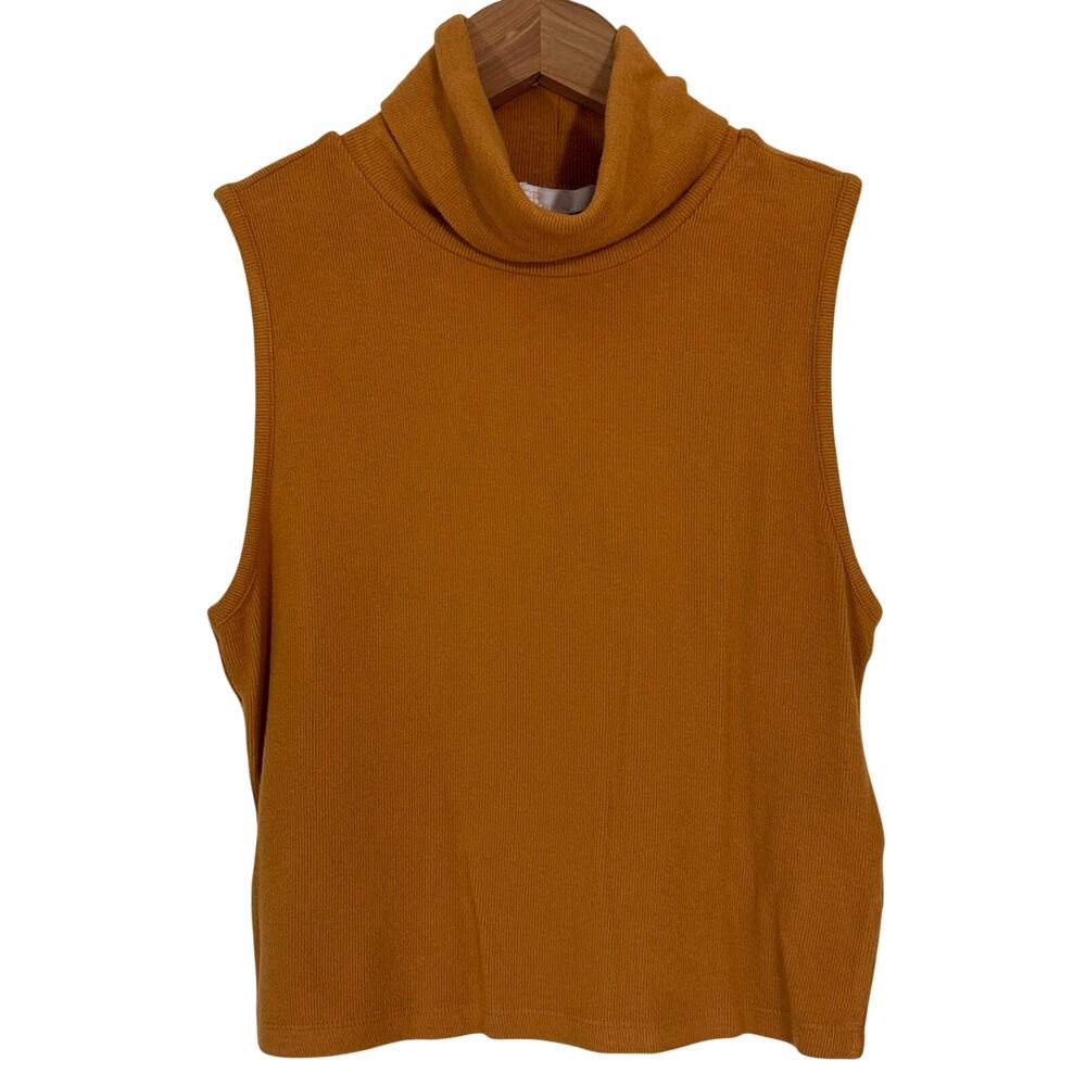 GB Gianni Bini Turmeric Ribbed Rayon Sleeveless Turtleneck Tank Top Size L